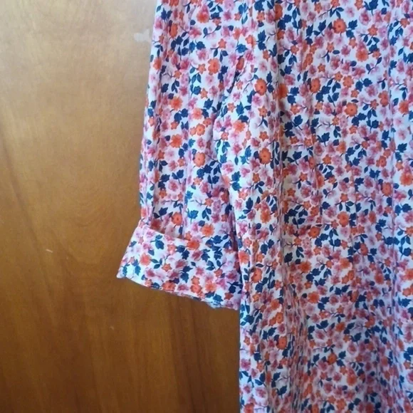(e2-5) Pink, orange and teal mini floral pattern button up long sleeve shirt 18W - Picture 5 of 8